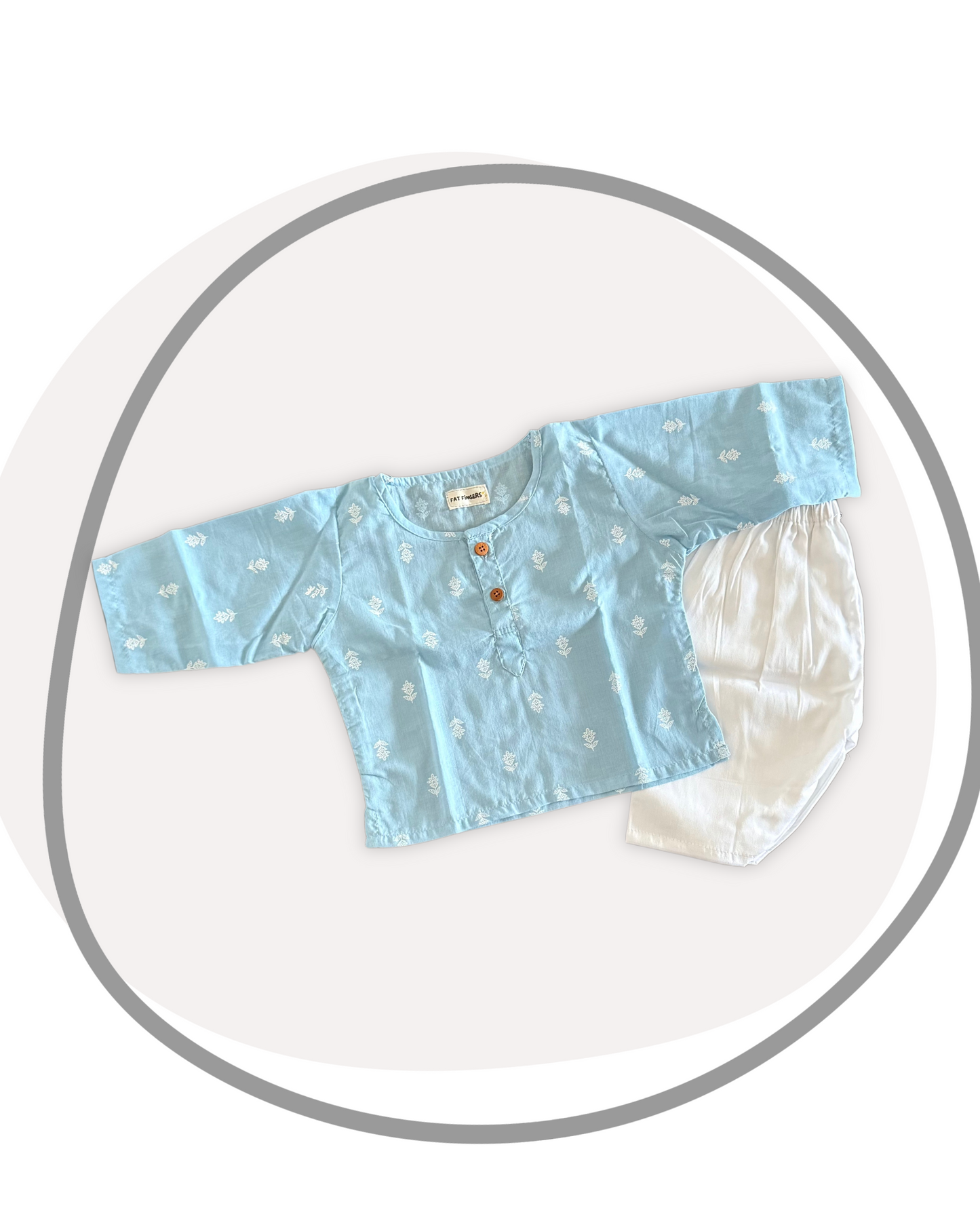 Blue with White Motif Kurta Set