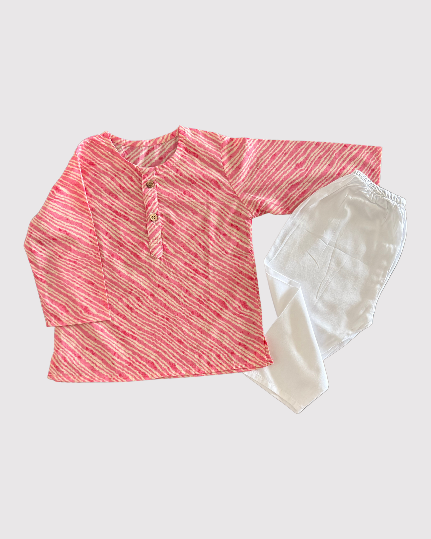 Pink Lehariya Kurta Set