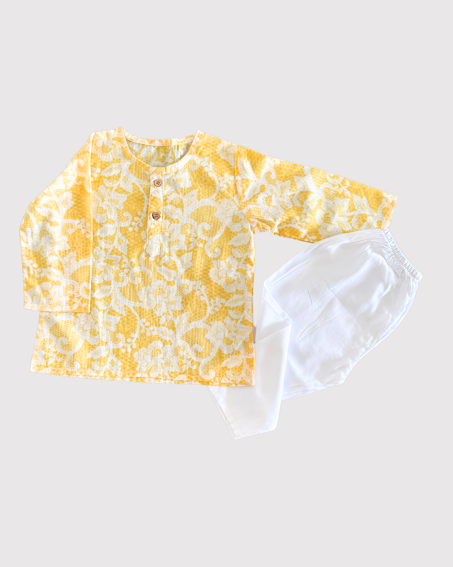 Yellow with white flower Kurta Set