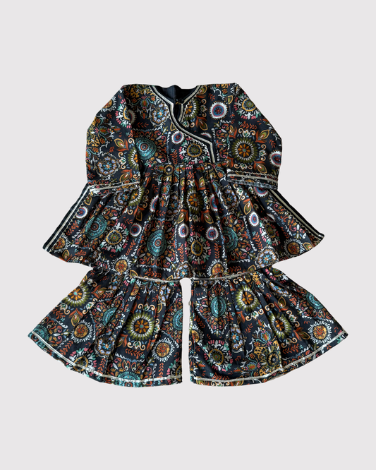 Black Angrakha with Gharara Set