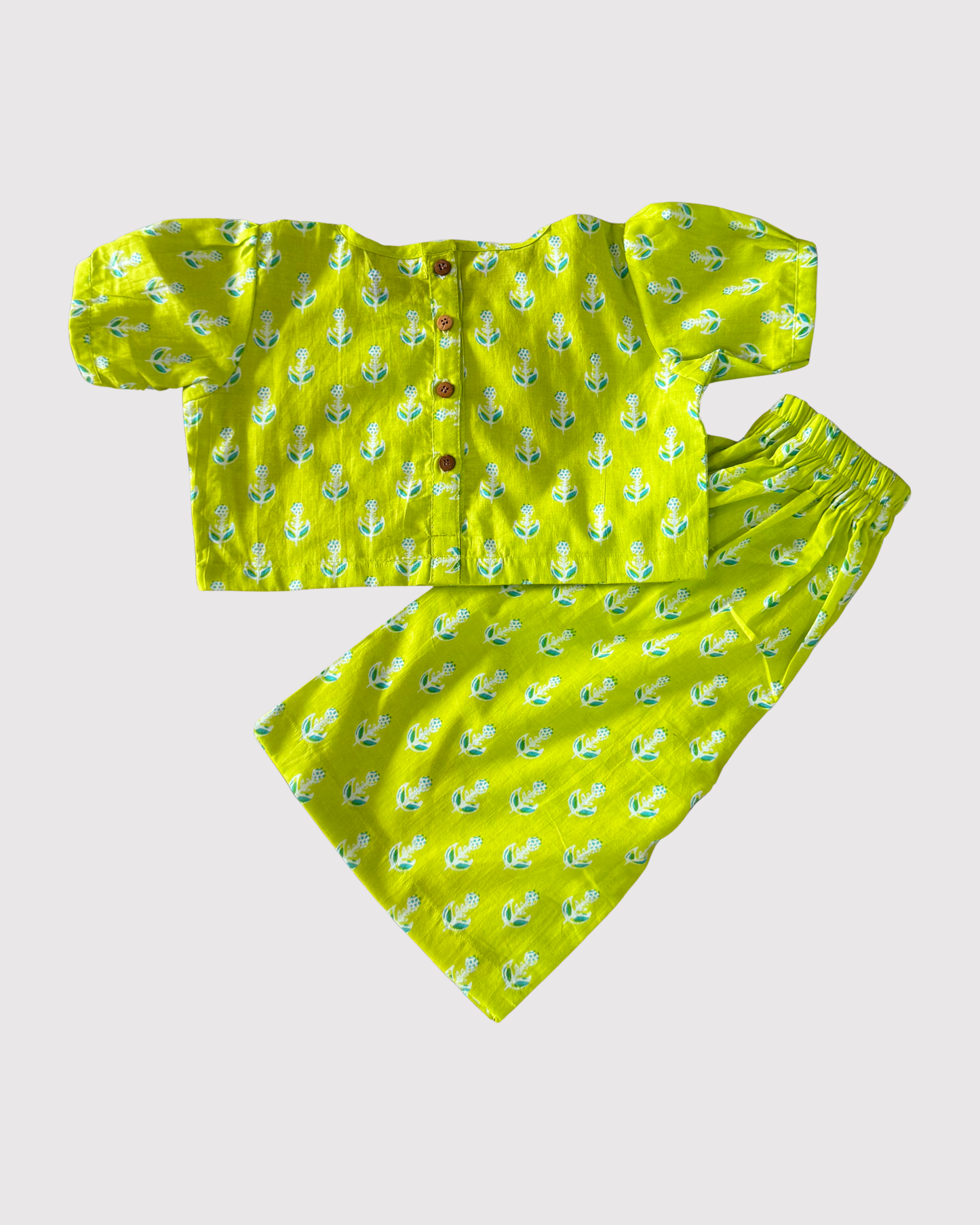 Lime Green Crop Top with Palazzo Set