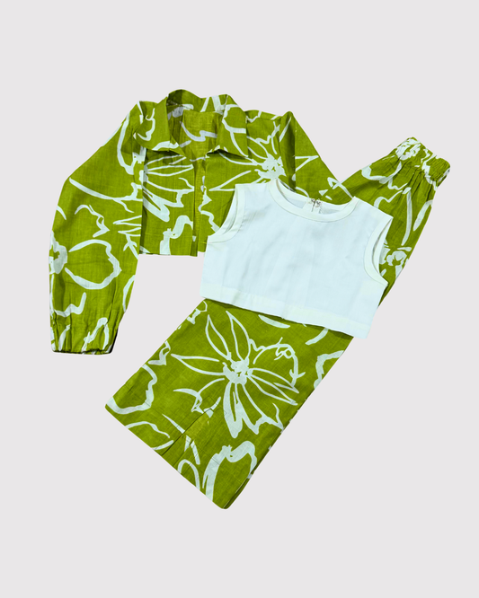 Lime Green Floral Girls Co-ord Set