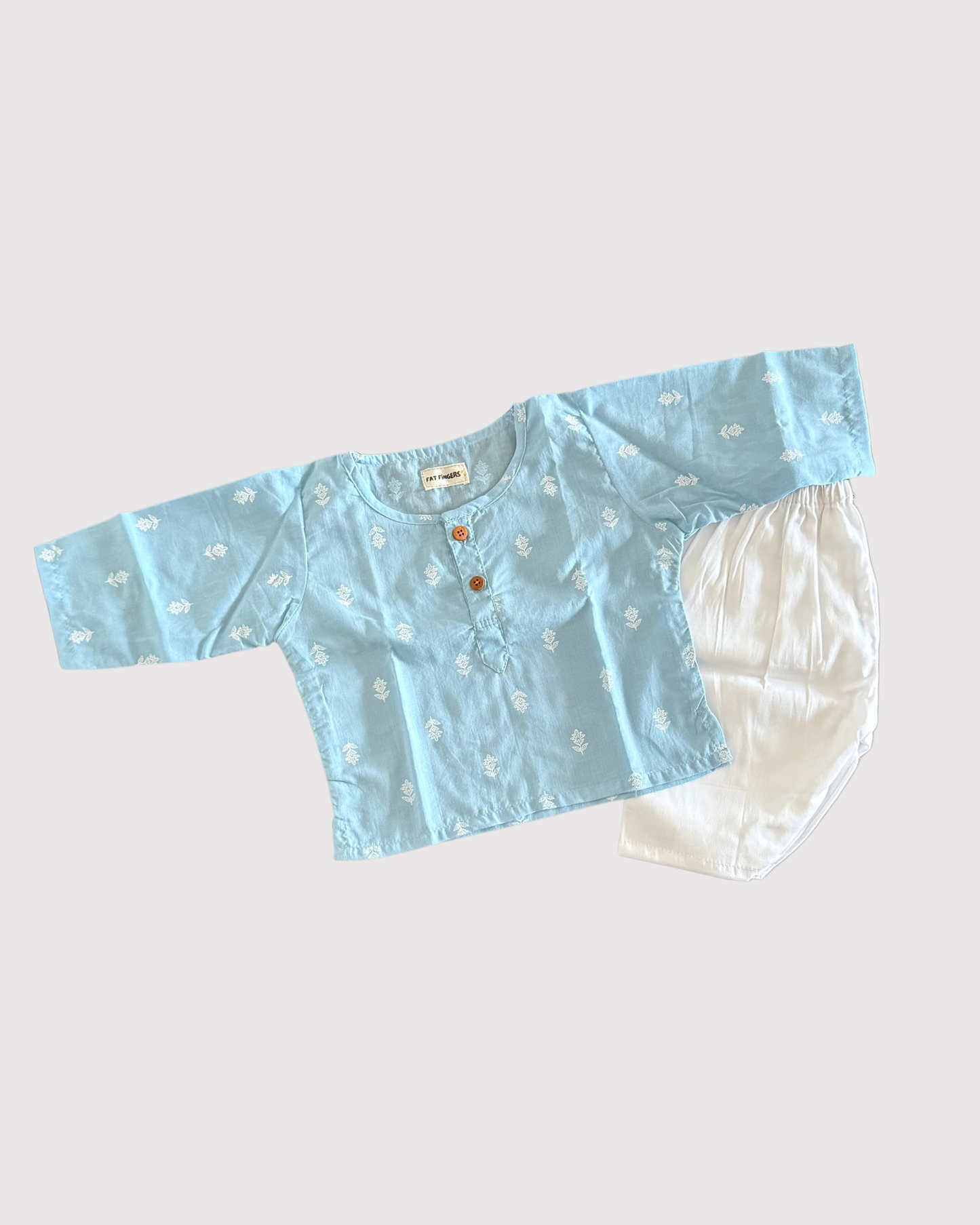 Blue with White Motif Kurta Set