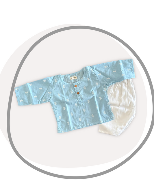 Blue with White Motif Kurta Set
