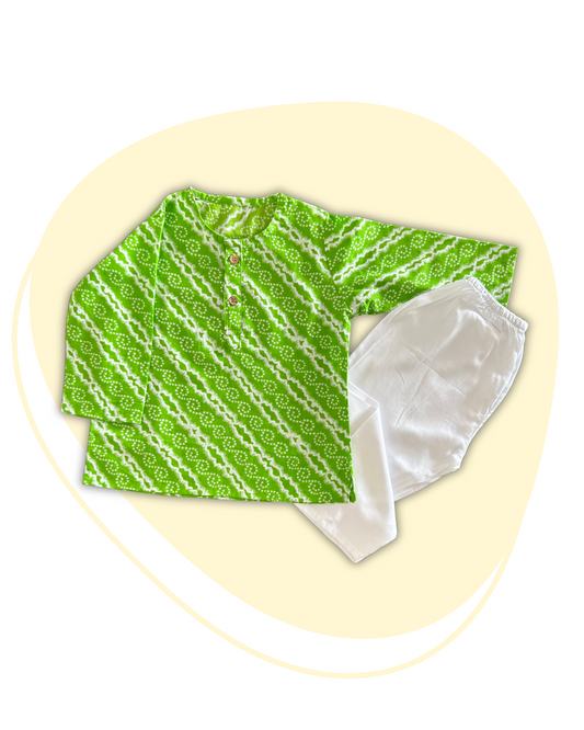 Green Bandhej Kurta Set