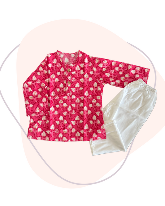 Pink Leaf Kurta Set