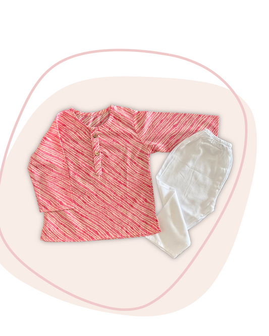 Pink Lehariya Kurta Set