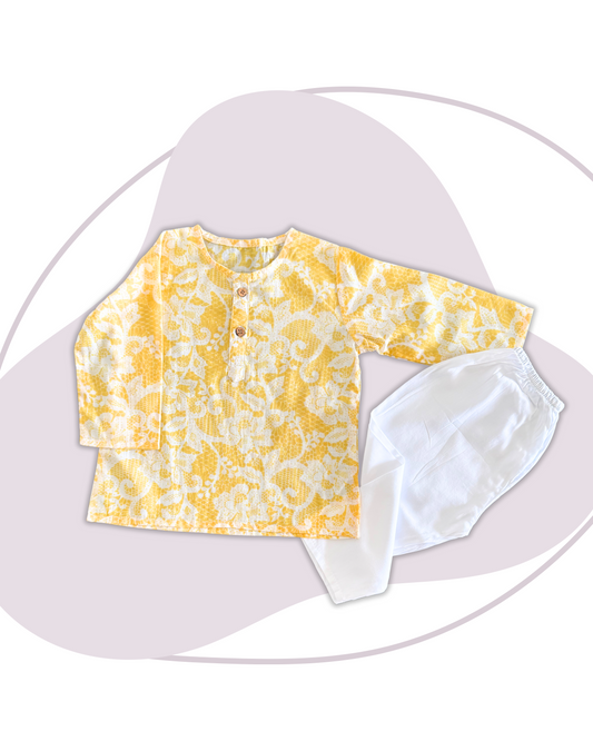 Yellow with white flower Kurta Set