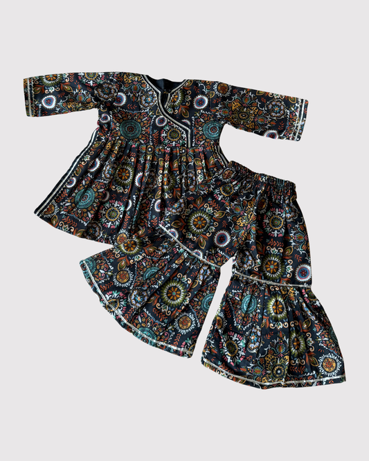 Black Angrakha with Gharara Set