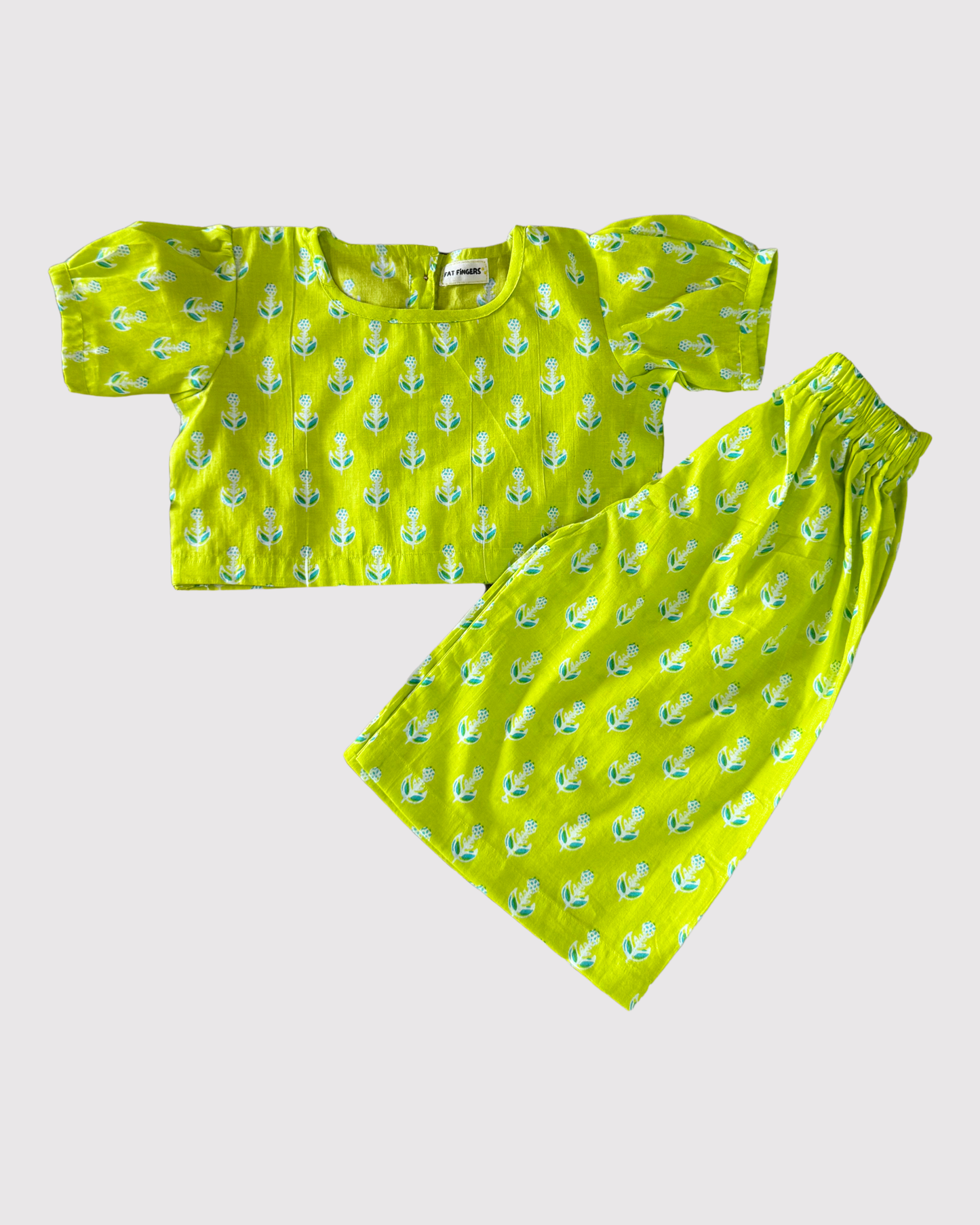 Lime Green Crop Top with Palazzo Set
